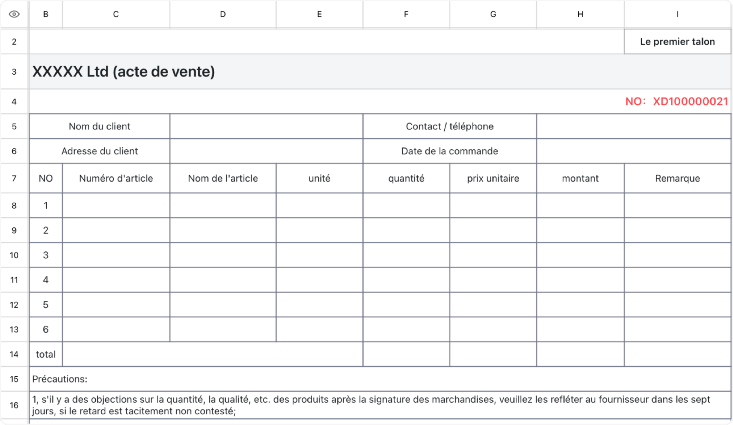 Ordre de vente 1